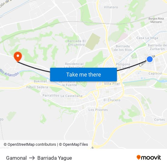Gamonal to Barriada Yague map