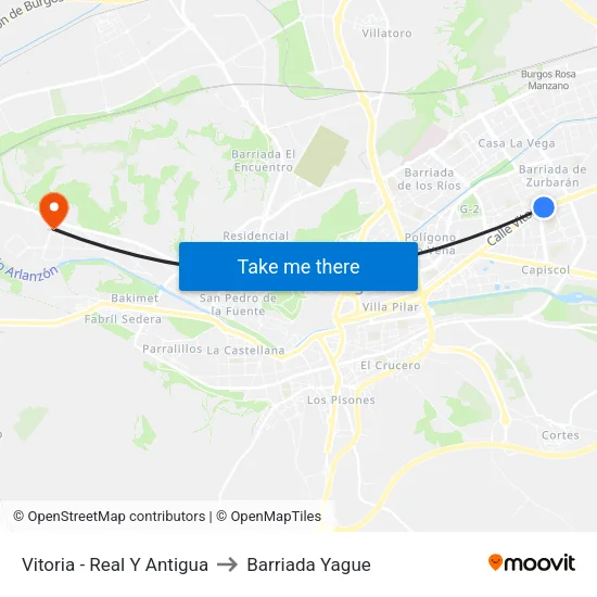 Vitoria - Real Y Antigua to Barriada Yague map