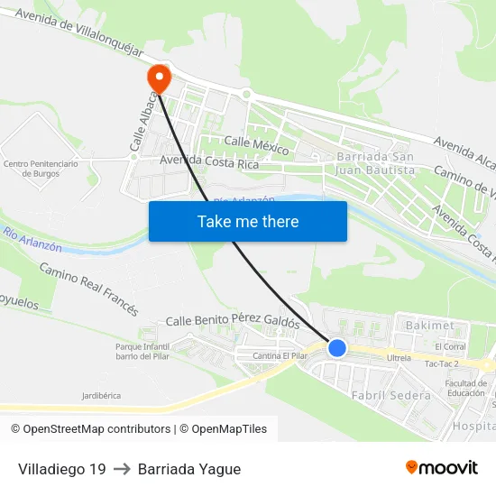 Villadiego 19 to Barriada Yague map