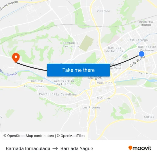 Barriada Inmaculada to Barriada Yague map