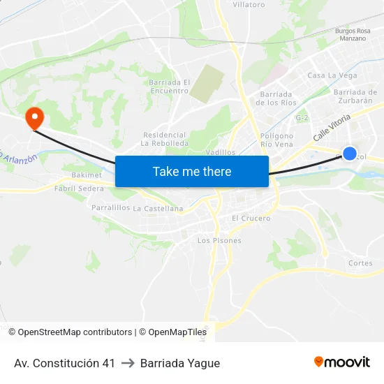 Av. Constitución 41 to Barriada Yague map