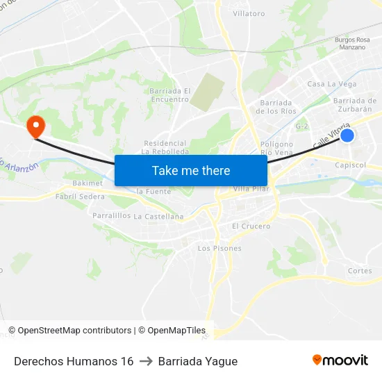 Derechos Humanos 16 to Barriada Yague map