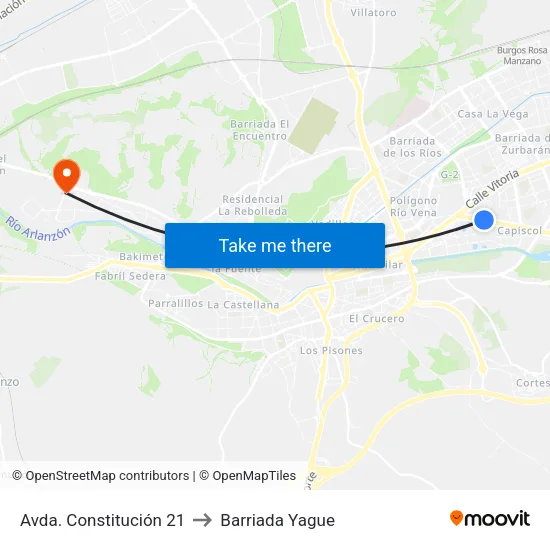 Avda. Constitución 21 to Barriada Yague map