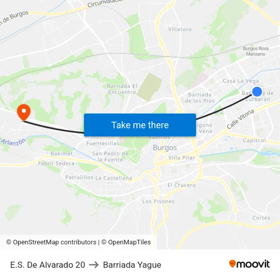 E.S. De Alvarado 20 to Barriada Yague map