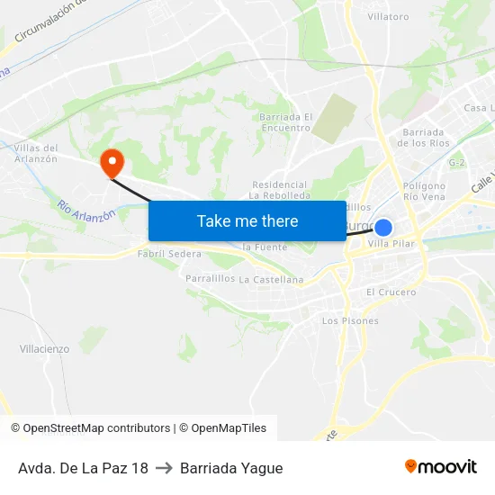Avda. De La Paz 18 to Barriada Yague map