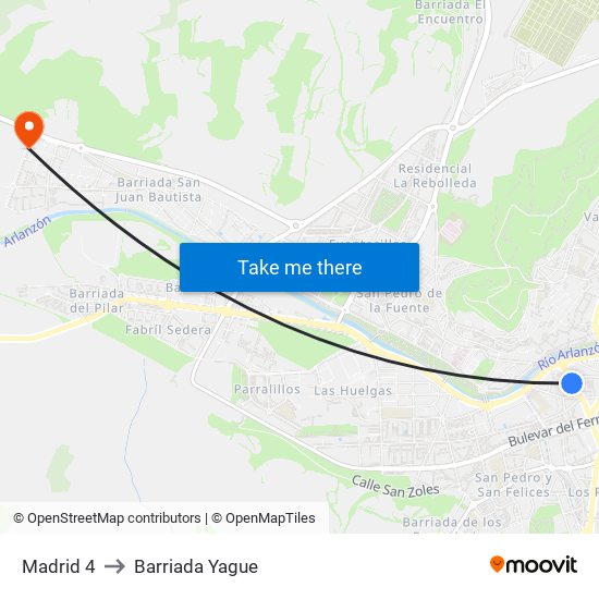 Madrid 4 to Barriada Yague map