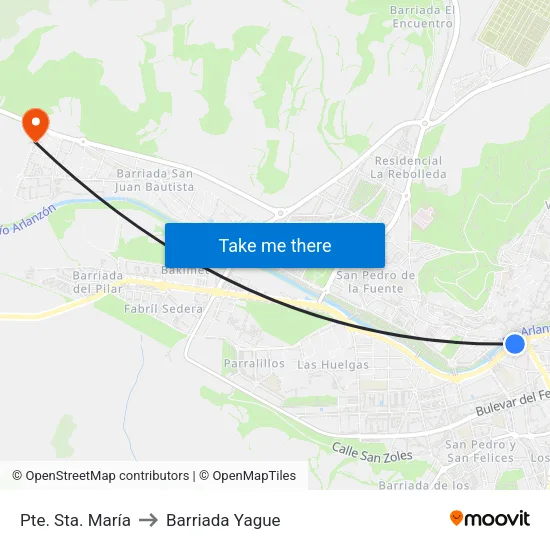 Pte. Sta. María to Barriada Yague map