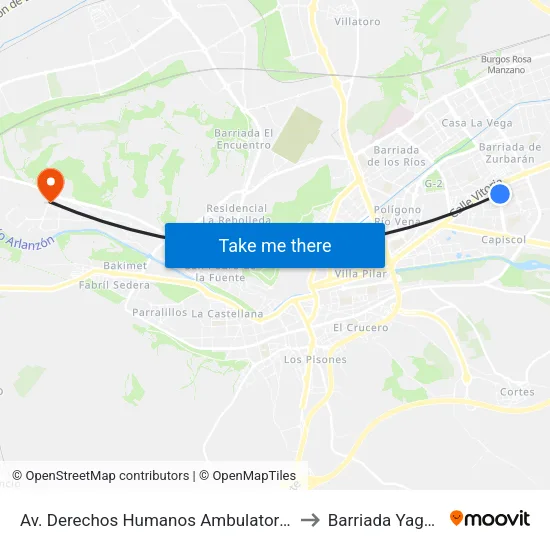 Av. Derechos Humanos Ambulatorio to Barriada Yague map