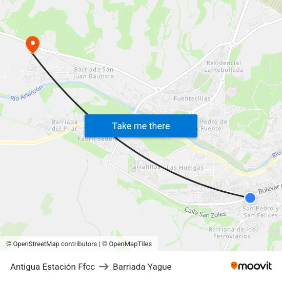 Antigua Estación Ffcc to Barriada Yague map