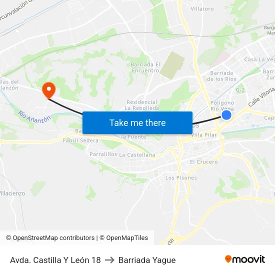 Avda. Castilla Y León 18 to Barriada Yague map