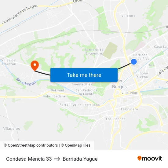 Condesa Mencía 33 to Barriada Yague map
