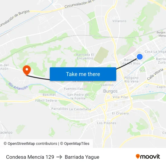 Condesa Mencía 129 to Barriada Yague map