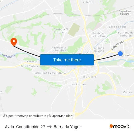 Avda. Constitución 27 to Barriada Yague map