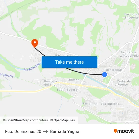 Fco. De Enzinas 20 to Barriada Yague map
