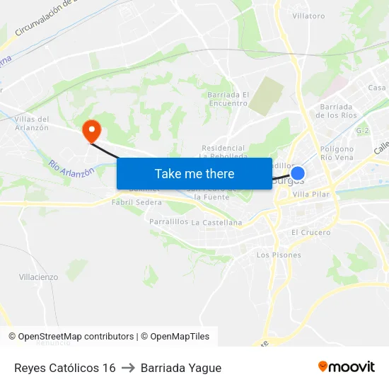 Reyes Católicos 16 to Barriada Yague map