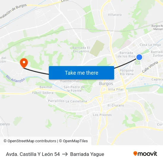 Avda. Castilla Y León 54 to Barriada Yague map