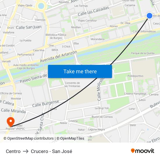 Centro to Crucero - San José map