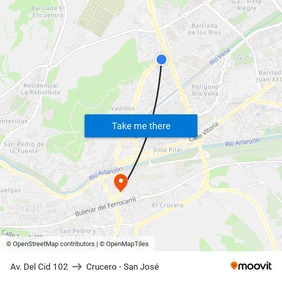 Av. Del Cid 102 to Crucero - San José map