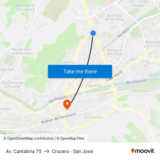 Avda. Cantabria 75 to Crucero - San José map