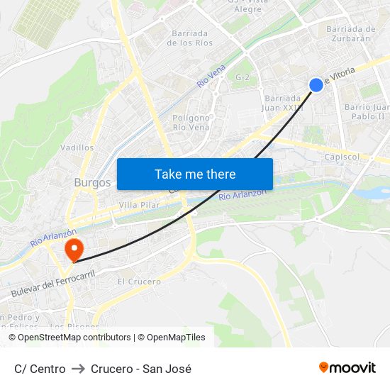 Centro to Crucero - San José map