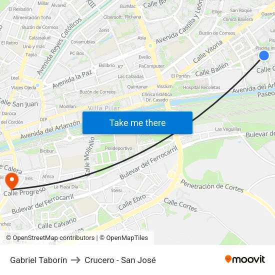 Gabriel Taborín to Crucero - San José map