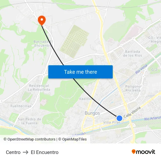 Centro to El Encuentro map