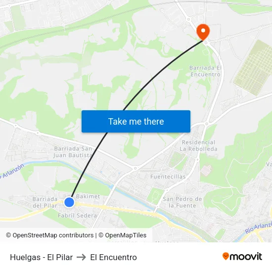 Huelgas - El Pilar to El Encuentro map