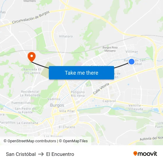 San Cristóbal to El Encuentro map