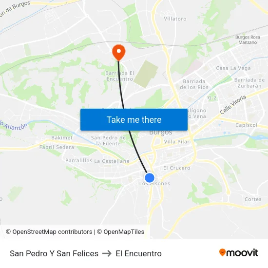 San Pedro Y San Felices to El Encuentro map
