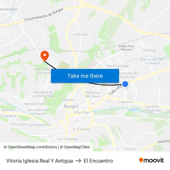 Vitoria - Real Y Antigua to El Encuentro map