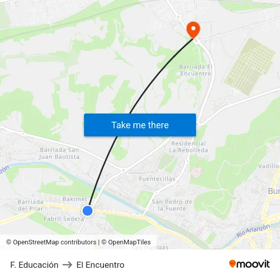 F. Educación to El Encuentro map