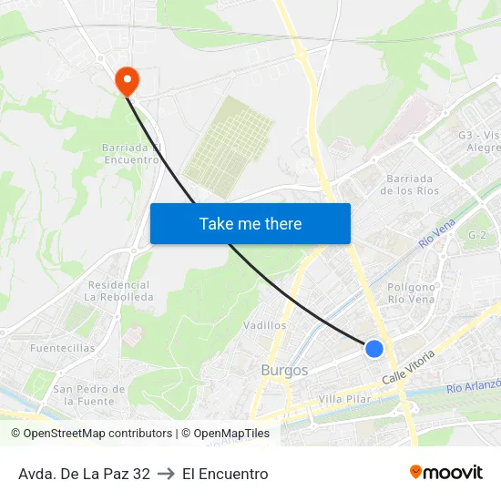 Avda. De La Paz 32 to El Encuentro map