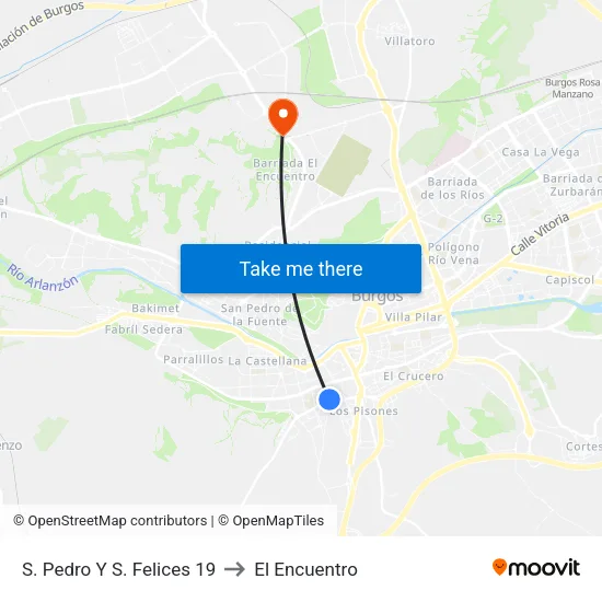 S. Pedro Y S. Felices 19 to El Encuentro map