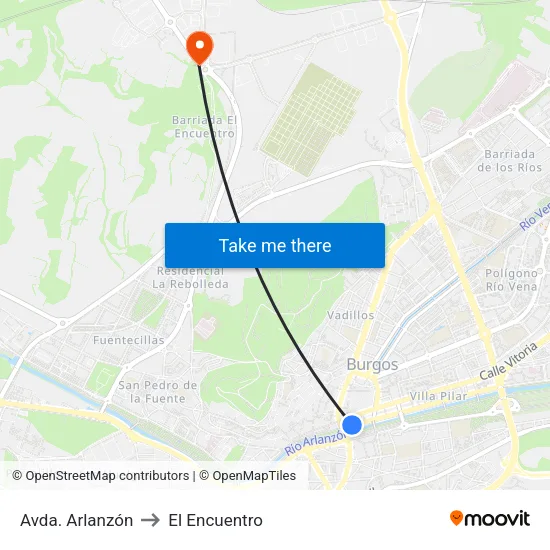 Avda. Arlanzón to El Encuentro map