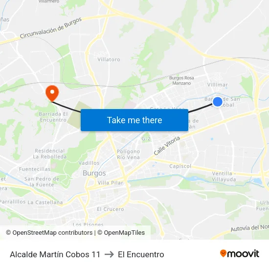 Alcalde Martín Cobos 11 to El Encuentro map