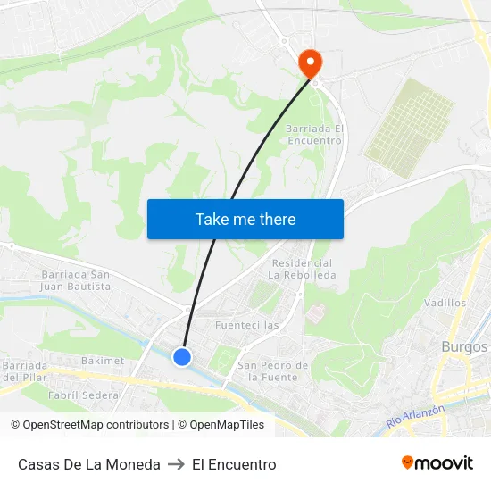 Casas De La Moneda to El Encuentro map