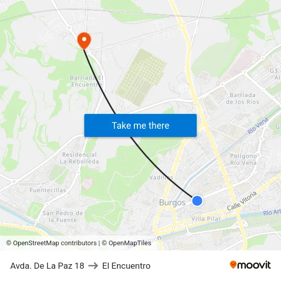 Avda. De La Paz 18 to El Encuentro map