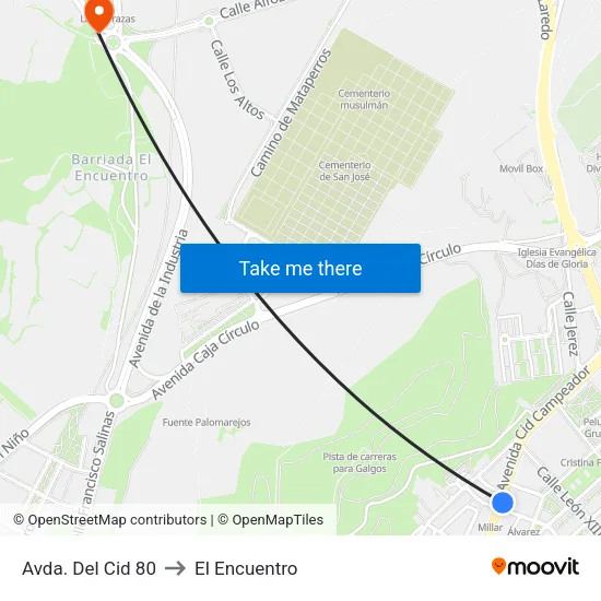 Avda. Del Cid 80 to El Encuentro map