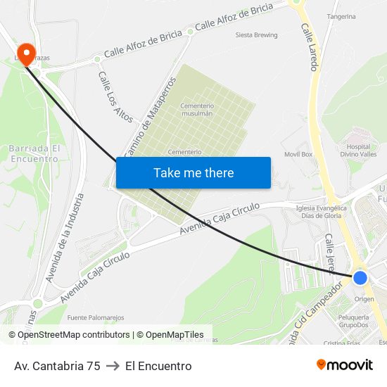 Avda. Cantabria 75 to El Encuentro map