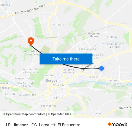 J.R. Jiménez - F.G. Lorca to El Encuentro map