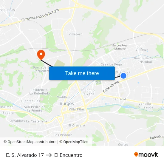 E. S. Alvarado 17 to El Encuentro map