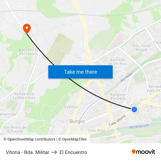 Vitoria - Bda. Militar to El Encuentro map