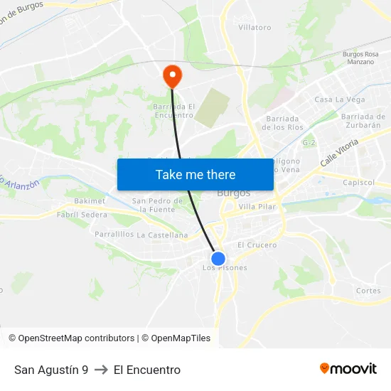 San Agustín 9 to El Encuentro map