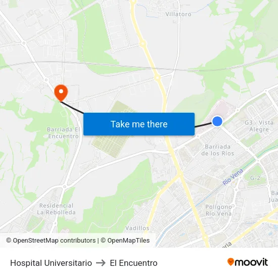 Hospital Universitario to El Encuentro map