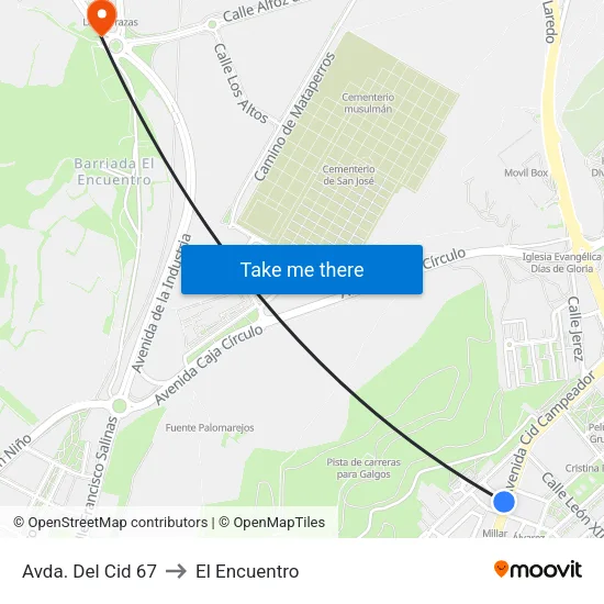Avda. Del Cid 67 to El Encuentro map