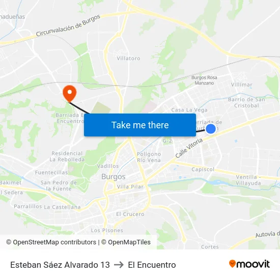 Esteban Sáez Alvarado 13 to El Encuentro map