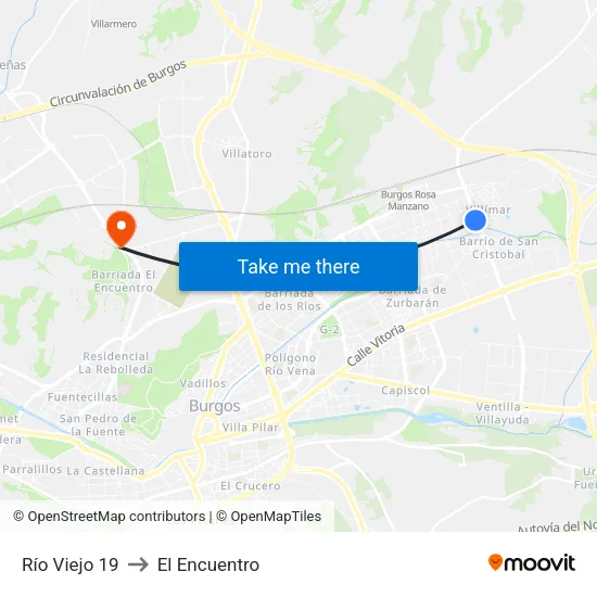 Río Viejo 19 to El Encuentro map