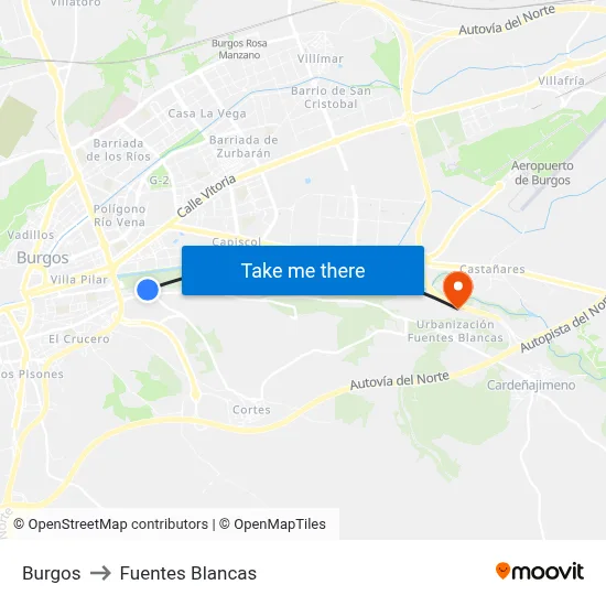 Burgos to Fuentes Blancas map