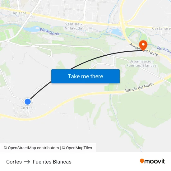 Cortes to Fuentes Blancas map