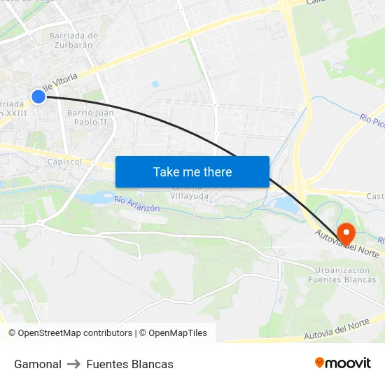 Gamonal to Fuentes Blancas map